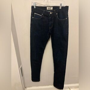 Naked & Famous Jeans 32x33 Blue Super Guy Selvedge Button Fly Denim Dark Wash